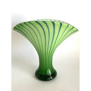 Eastern Modern Vase Glass Mid Century MCM With Sticker Blue Green Swirl Art Deco